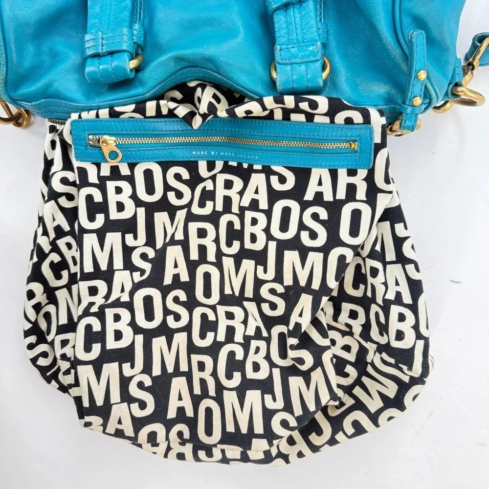 Marc Jacobs Totally Turnlock Shifty Satchel Crossbody Bag Peacock Blue Leather
